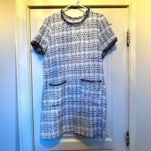 Shift dress, white background with black check pattern.  Size medium.
